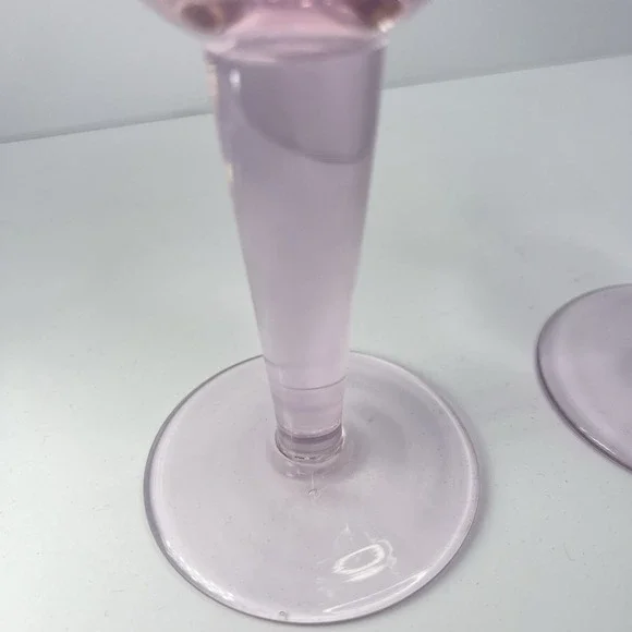 Vintage Pink MCM Wine Glasses Etched Swirl Pattern Thick Stem 7" Set of 2 - Picture 5 of 7